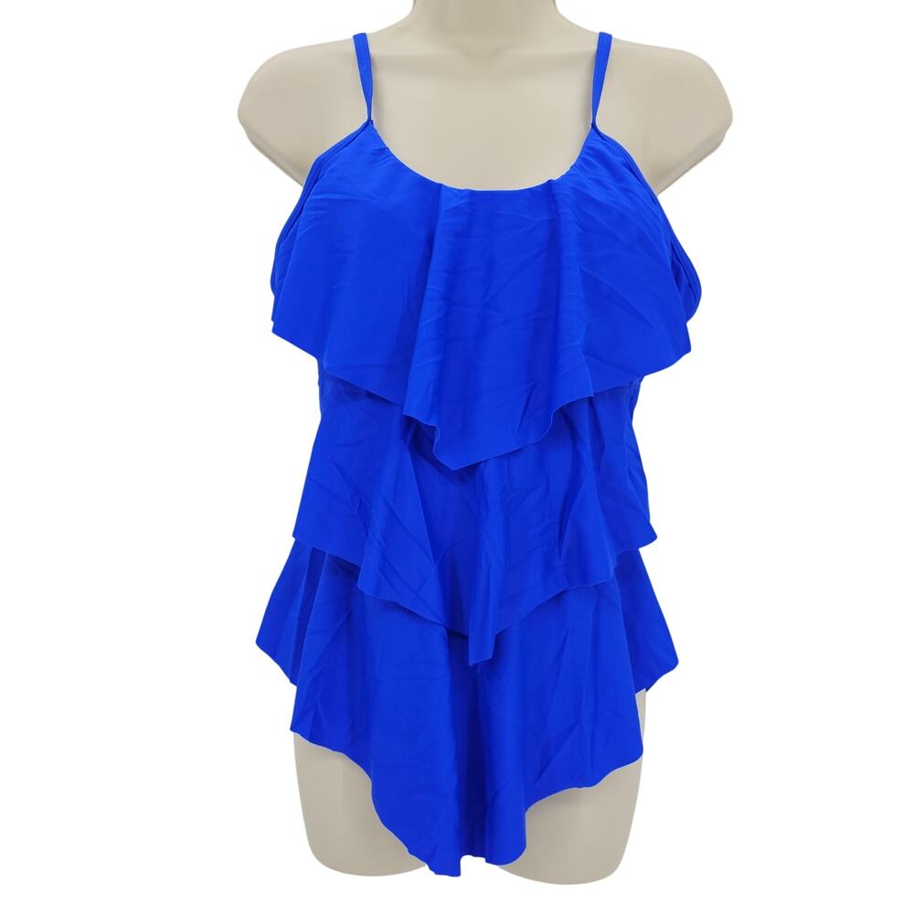 Century Star Womans size XL Tiered Retro Flounce One Piece Swimsuit Blue NWOT